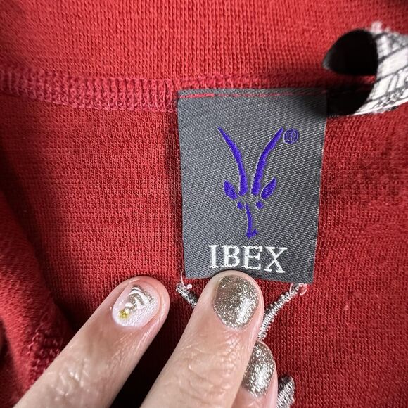 Ibex Pullover Mens Large Red 1/2 Zip Sweater Mock Neck Curve Hem Raglan Sleeve - Picture 9 of 11